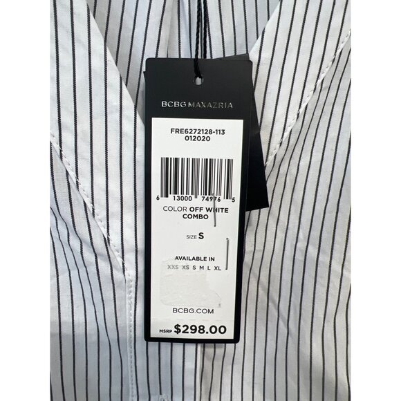BCBGMAXAZRIA Button Front Striped Midi Dress Womens Small White Black Formal NEW - Picture 5 of 15